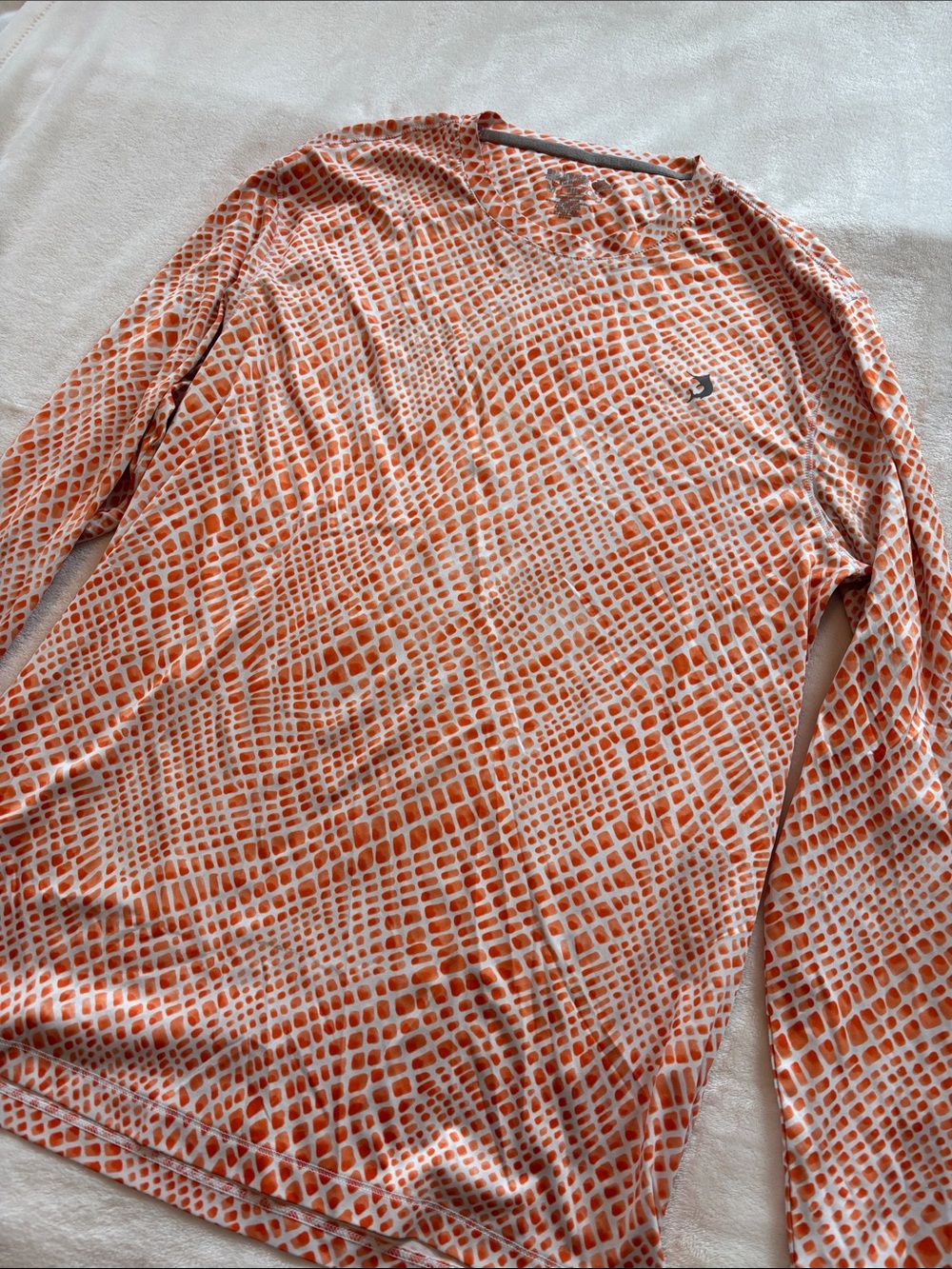 Reel Legends Long-Sleeve Crew in Orange and Cream Grid
